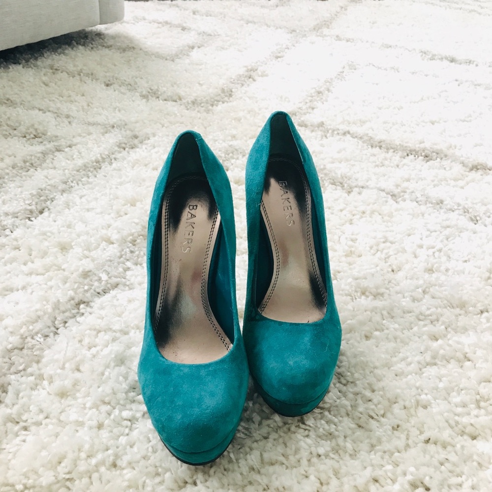 Teal high heel platform shoes